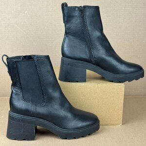 Zodiac Teresa Chelsea Black Ankle Boots US 10M  Womens Faux Leather Chunky